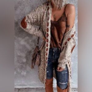 SHEIN Cream and Brown Women's Cardigan